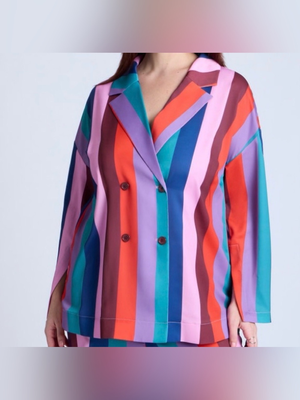 Eloquii Multicolor Striped Double-Breasted Blouse Jacket